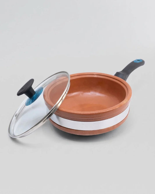 Traditional Clay Frypan And Saucepan Combo Set with Glass Lid