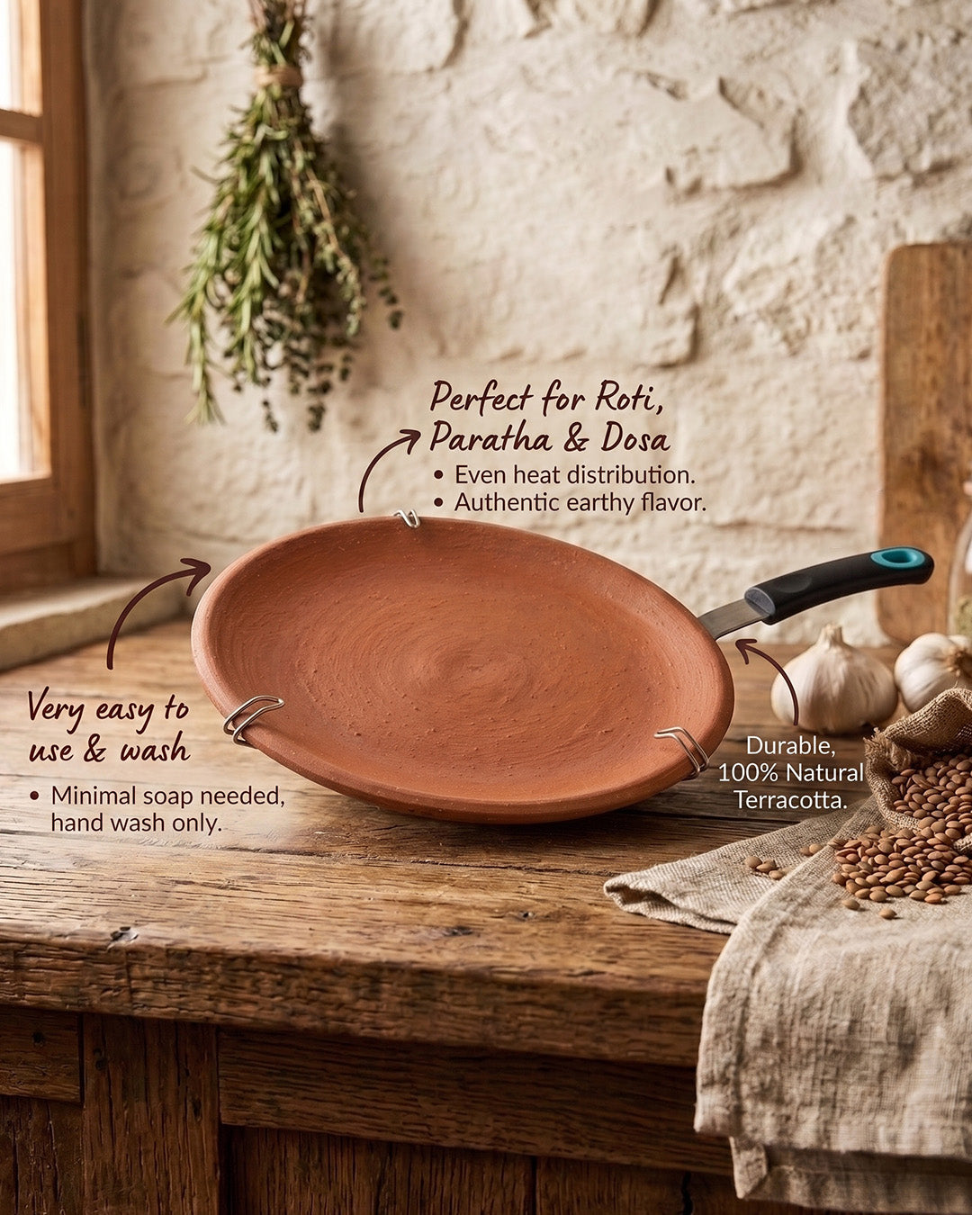 Clay Roti Tawa with Handle