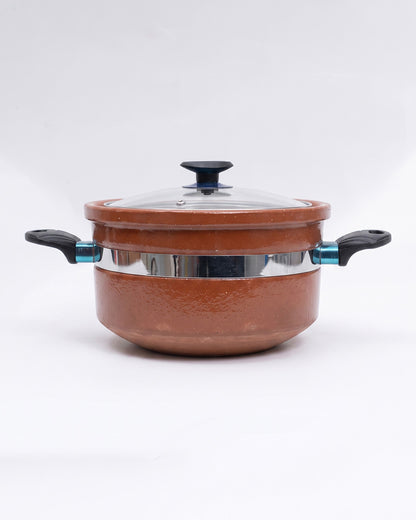 Round Terracotta Handi with Glass Lid