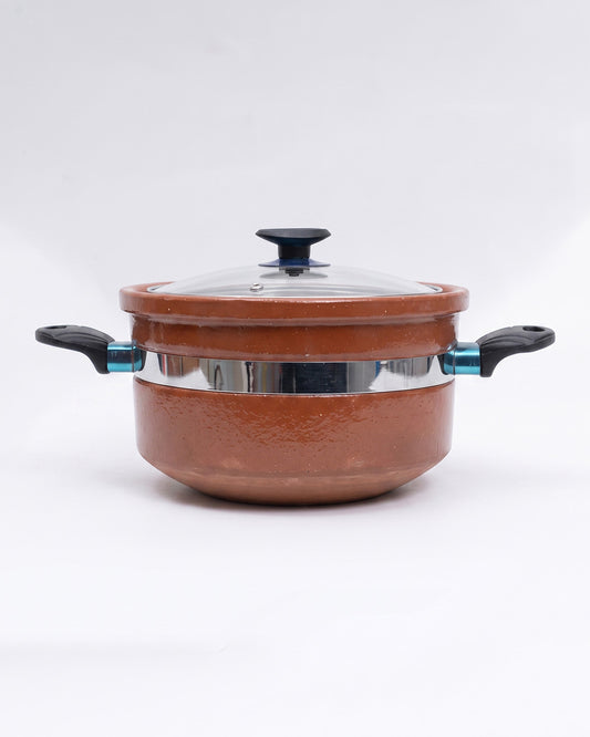 Round Terracotta Handi with Glass Lid