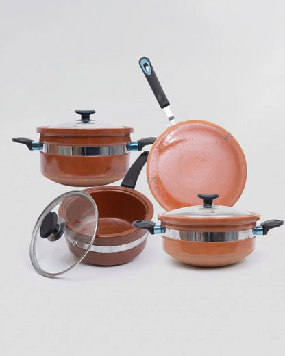 Complete Clay Cookware Bundle – Handi, Karahi, Saucepan & Tawa Set with Glass Lids