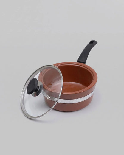 Traditional Clay Frypan And Saucepan Combo Set with Glass Lid