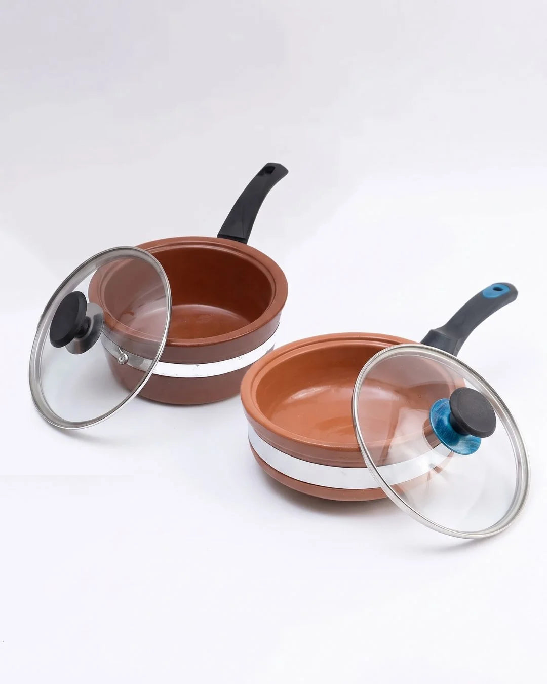 Traditional Clay Frypan And Saucepan Combo Set with Glass Lid