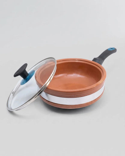 Traditional Clay Frypan And Saucepan Combo Set with Glass Lid